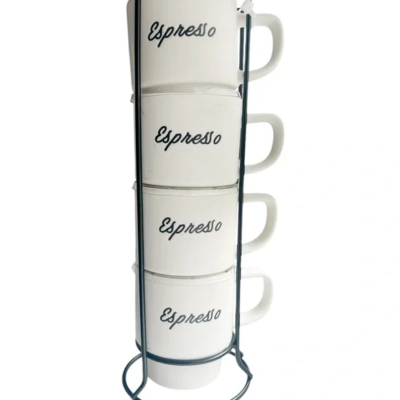 NWT MATTE WHITE CERAMIC Stackable Espresso Mugs Set - Picture 4 of 6